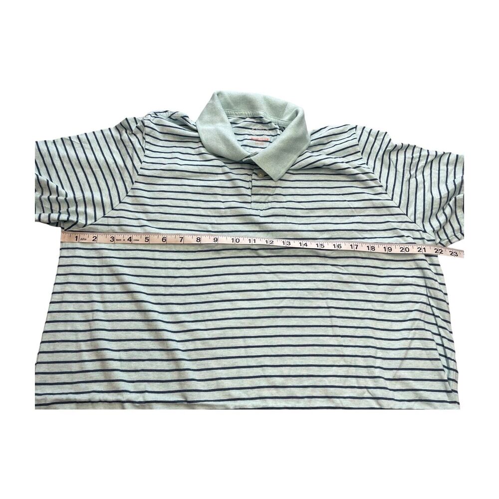 St John's Bay Polo Shirt Men's Large Green Navy Striped Cotton Golf Performance - Picture 5 of 6
